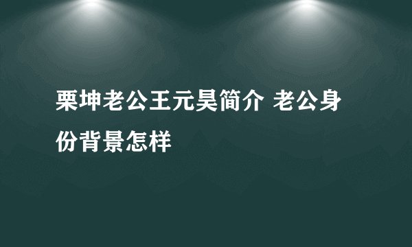 栗坤老公王元昊简介 老公身份背景怎样