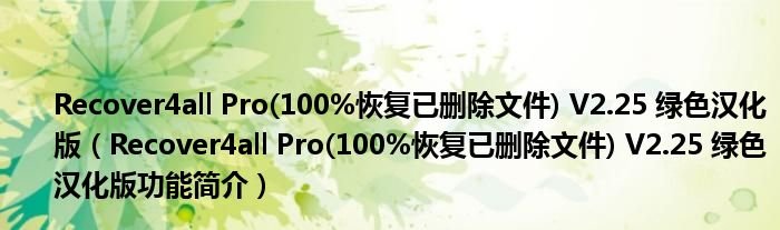 Recover4allPro100恢复已删除文件V225绿色汉化版Recover4allPro100恢复已删除文件V225绿色汉化版功能简介