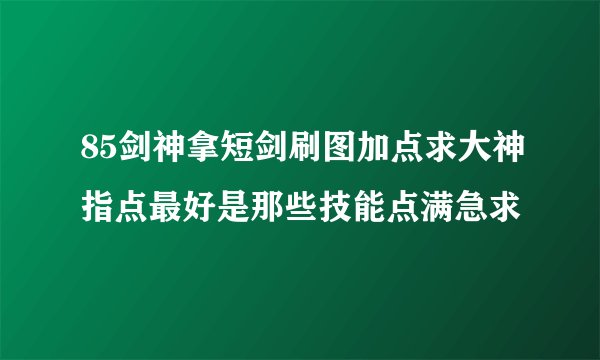 85剑神拿短剑刷图加点求大神指点最好是那些技能点满急求