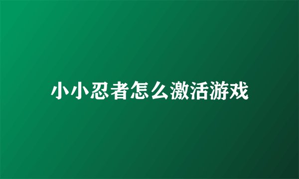 小小忍者怎么激活游戏