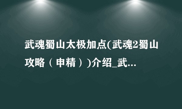 武魂蜀山太极加点(武魂2蜀山攻略（申精）)介绍_武魂蜀山太极加点(武魂2蜀山攻略（申精）)是什么