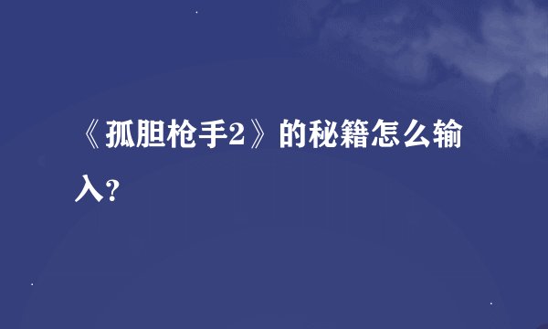《孤胆枪手2》的秘籍怎么输入？