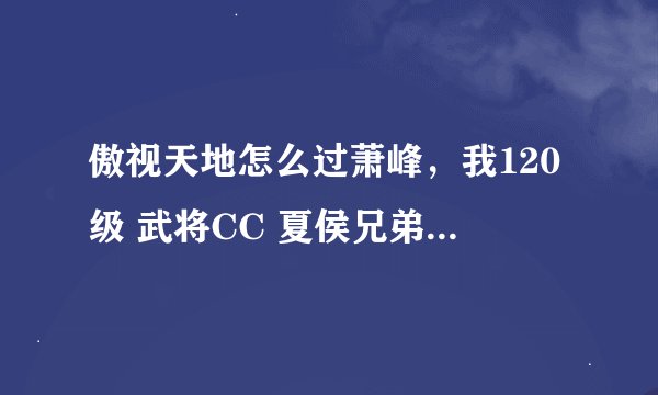 傲视天地怎么过萧峰,我120级 武将CC 夏侯兄弟 教主 曹植 小努 紫马1个 红披风5 紫甲5 红马2满 紫武器1个