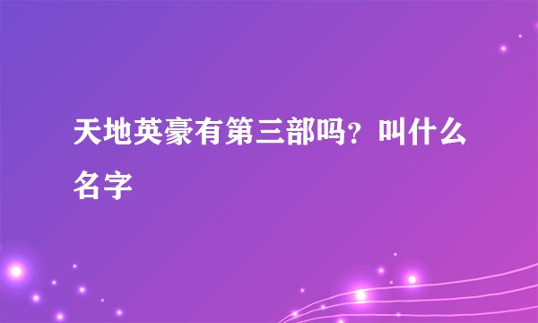 天地英豪有第三部吗？叫什么名字