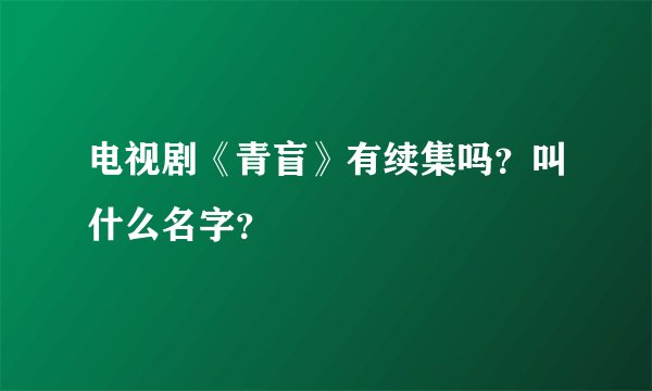 电视剧《青盲》有续集吗？叫什么名字？