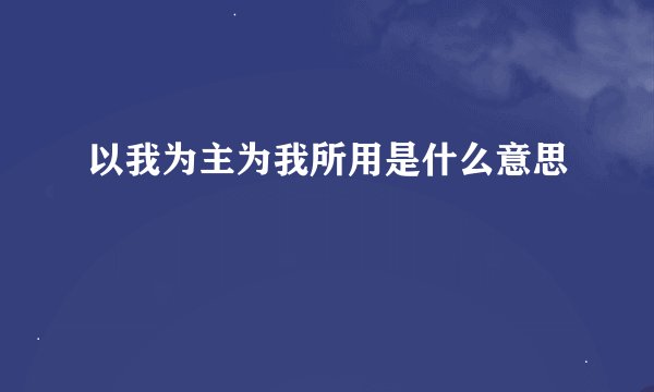 以我为主为我所用是什么意思