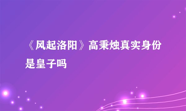 《风起洛阳》高秉烛真实身份是皇子吗