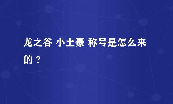 龙之谷 小土豪 称号是怎么来的 ?