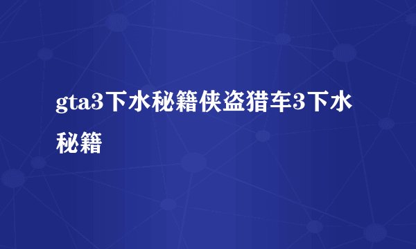 gta3下水秘籍侠盗猎车3下水秘籍