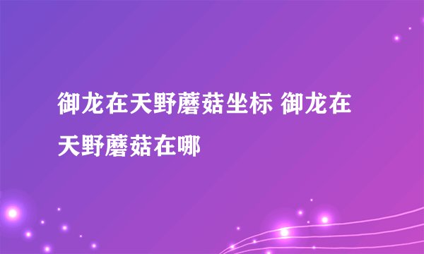 御龙在天野蘑菇坐标 御龙在天野蘑菇在哪