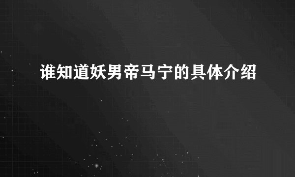 谁知道妖男帝马宁的具体介绍