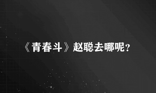 《青春斗》赵聪去哪呢？