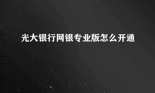 光大银行网银专业版怎么开通
