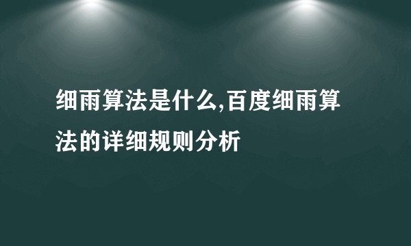 细雨算法是什么,百度细雨算法的详细规则分析