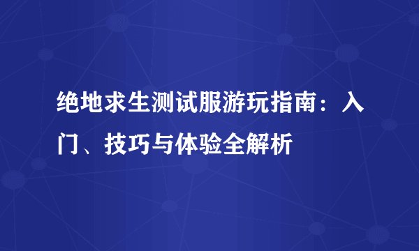 绝地求生测试服游玩指南：入门、技巧与体验全解析