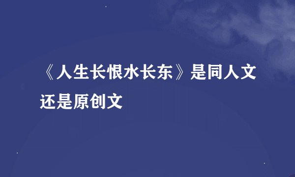 《人生长恨水长东》是同人文还是原创文