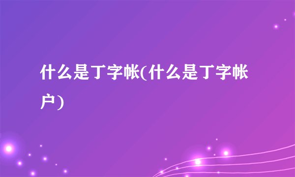 什么是丁字帐(什么是丁字帐户)