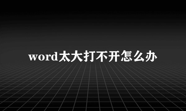 word太大打不开怎么办
