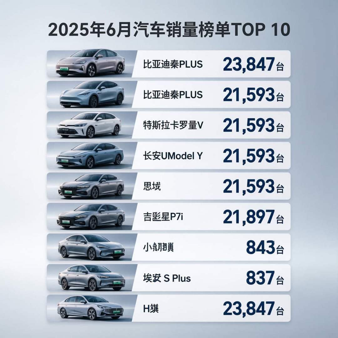 6月汽车销量榜排行2025