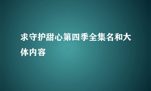 求守护甜心第四季全集名和大体内容