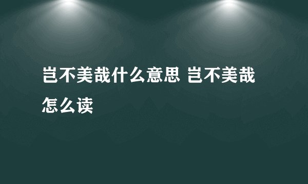 岂不美哉什么意思 岂不美哉怎么读