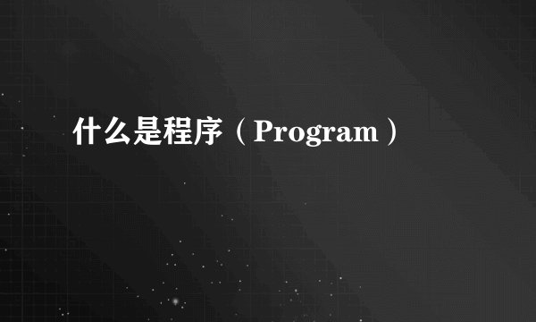 什么是程序（Program）