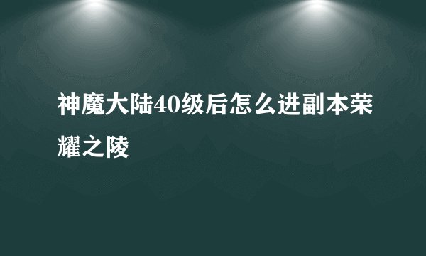 神魔大陆40级后怎么进副本荣耀之陵