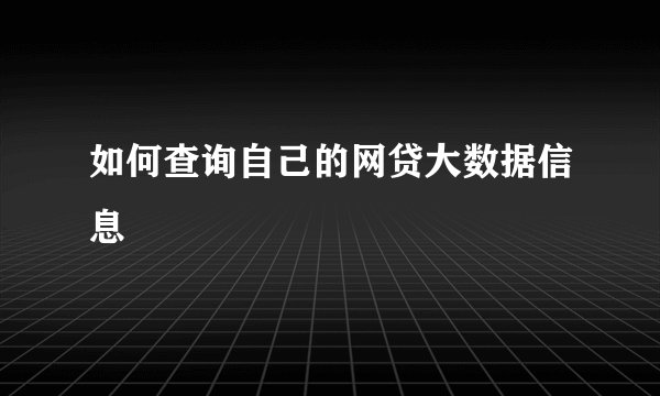 如何查询自己的网贷大数据信息