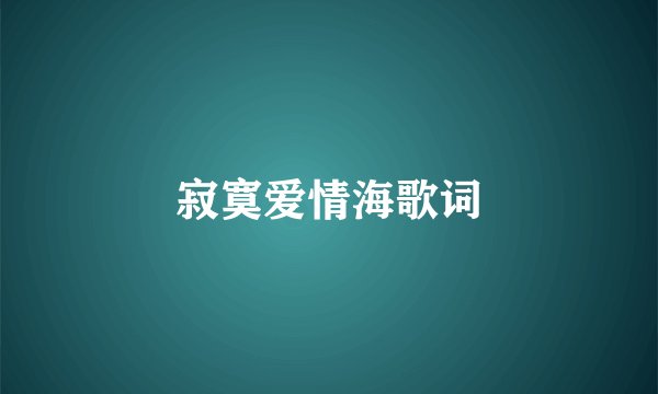 寂寞爱情海歌词
