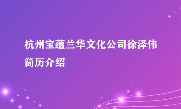 杭州宝蕴兰华文化公司徐泽伟简历介绍
