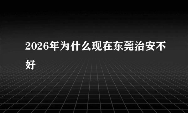 2026年为什么现在东莞治安不好