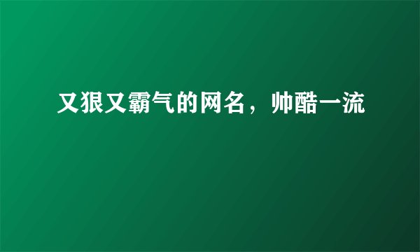 又狠又霸气的网名，帅酷一流