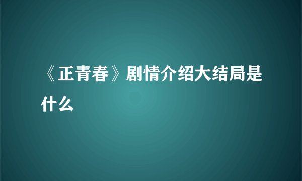 《正青春》剧情介绍大结局是什么