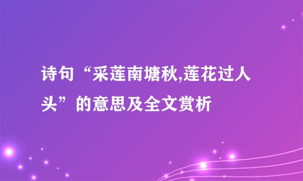 诗句“采莲南塘秋,莲花过人头”的意思及全文赏析