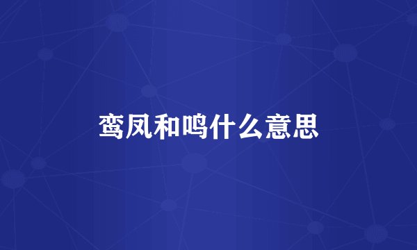 鸾凤和鸣什么意思