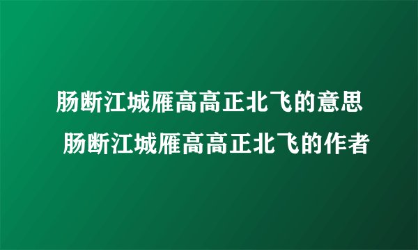 肠断江城雁高高正北飞的意思 肠断江城雁高高正北飞的作者
