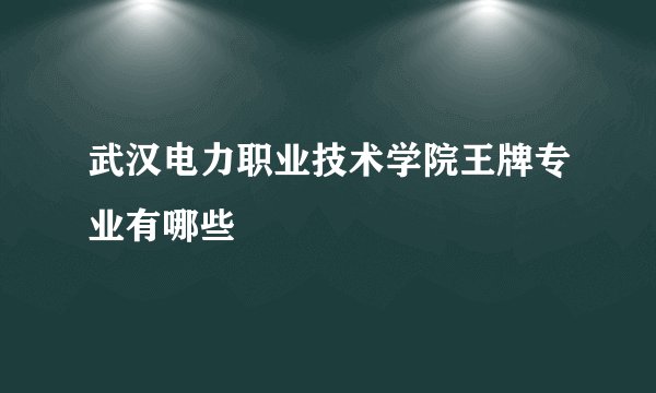 武汉电力职业技术学院王牌专业有哪些