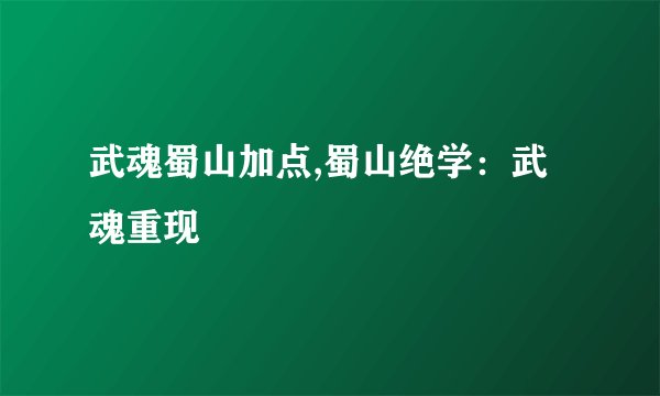 武魂蜀山加点,蜀山绝学：武魂重现