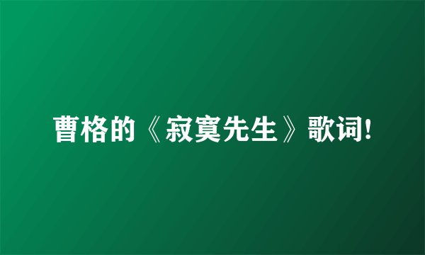 曹格的《寂寞先生》歌词!