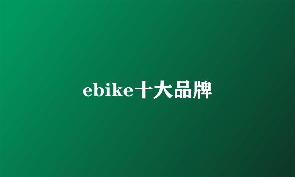 ebike十大品牌