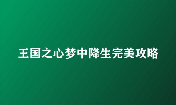 王国之心梦中降生完美攻略