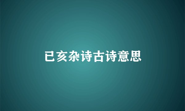 已亥杂诗古诗意思