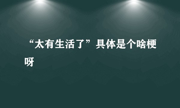 “太有生活了”具体是个啥梗呀