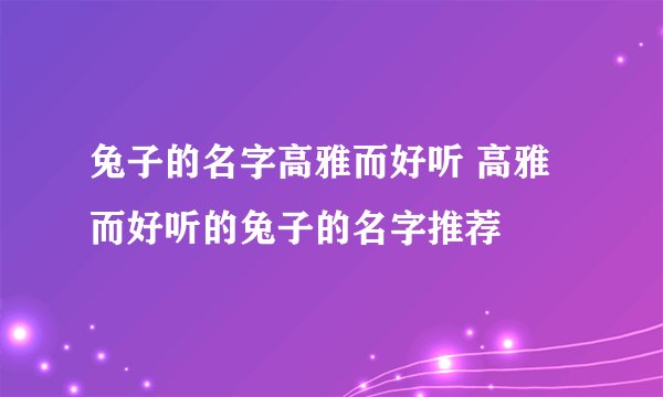 兔子的名字高雅而好听 高雅而好听的兔子的名字推荐