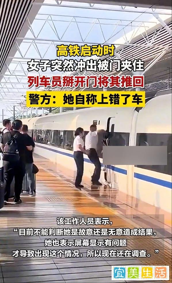 高铁启动时女子下车被门夹住