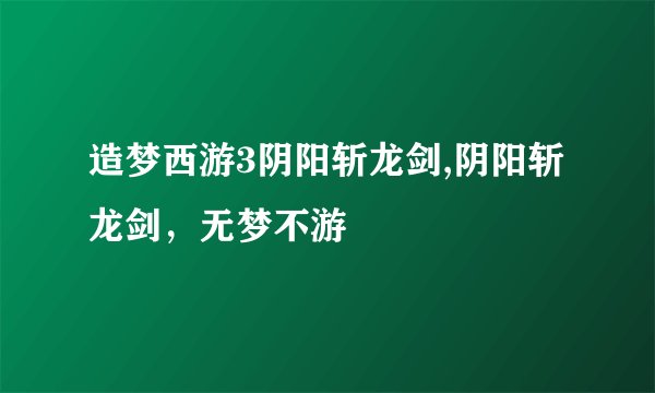 造梦西游3阴阳斩龙剑,阴阳斩龙剑，无梦不游