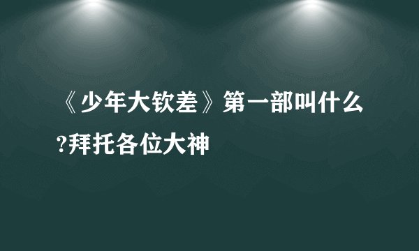 《少年大钦差》第一部叫什么?拜托各位大神
