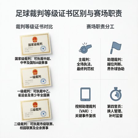 足球比赛中是如何区分一、二、三、四号裁判的？对裁判的等级证书有要求吗？
