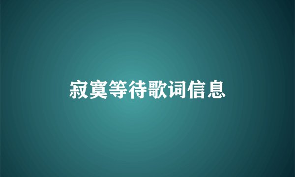 寂寞等待歌词信息