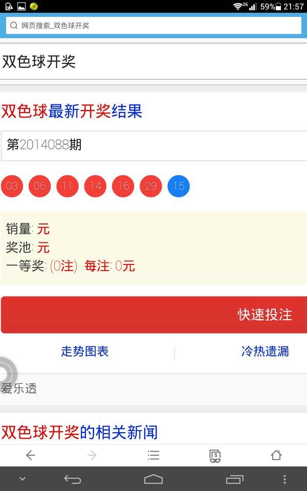2014年8月3日双色球全国期号2014088开奖结果